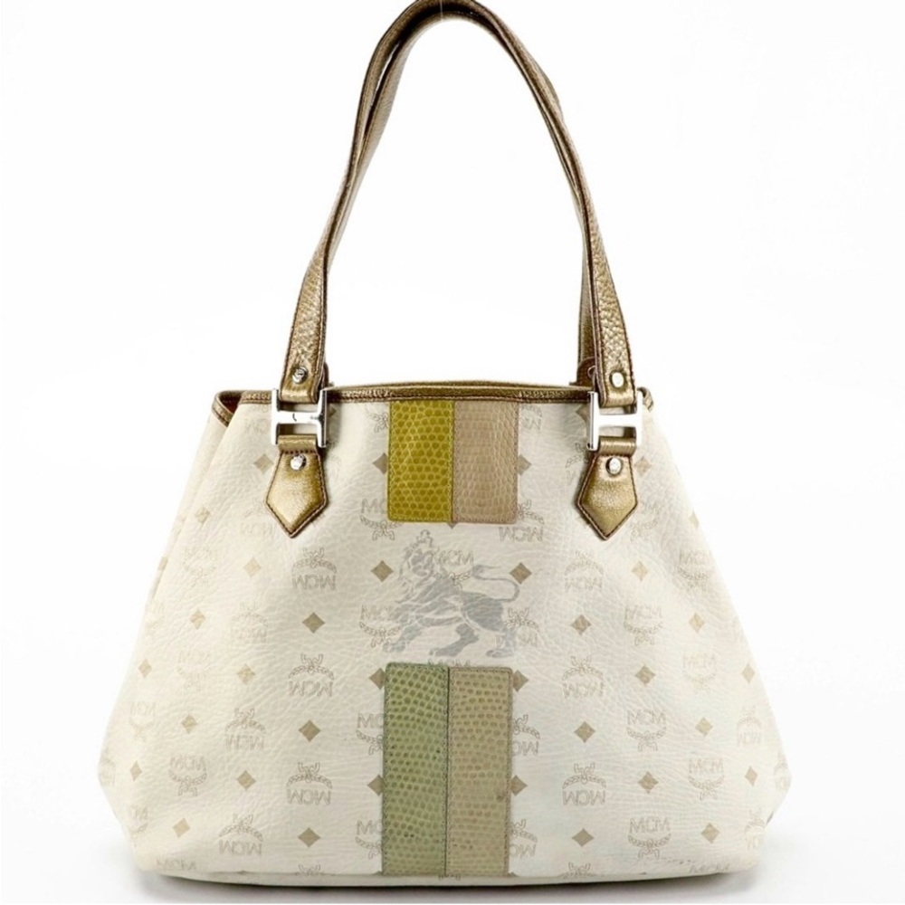 MCM Princess Lion Shopper Tote Ivory and Metallic with COA - Picture 1 of 16